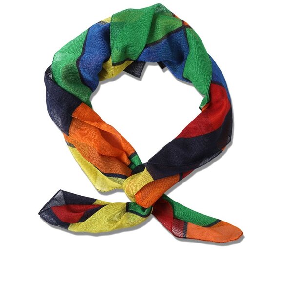 Vintage Square Colour Block Scarf Sheer Italy Tie Rack Retro Red Green Yellow - Picture 3 of 7